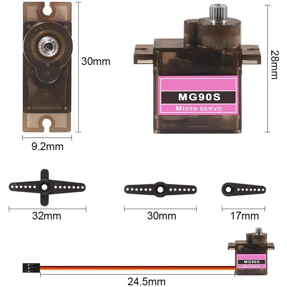 4Pcs MG90S 9G Metal Geared Micro Servo Motor Kit Mini Servos for RC Robot Arm/Hand/Walking Project Car Helicopter Airplane