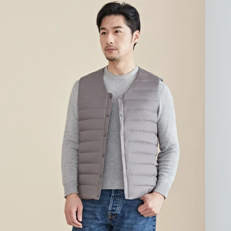 NewBang 90 White Down Vest Man V-neck Ultra Light Down Vest Portable V-neck Sleeveless Coat Man Winter Without Collar Warm Liner