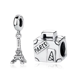 Original 100% 925 Sterling Silver Bead Charm Eiffel Tower Love Paris Charms Fit Pan Bracelets Necklaces Women DIY Jewelry