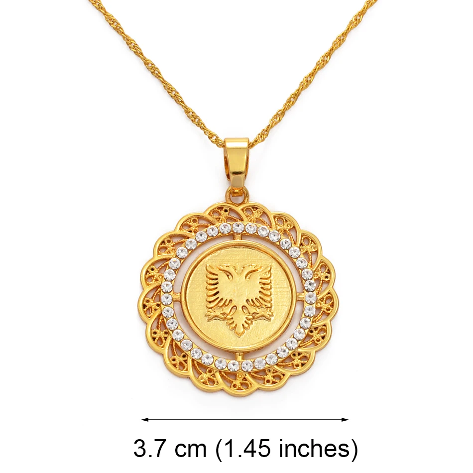 Anniyo Round Albania Eagle Pendant Necklace Charms Coins Jewelry Traditional Albanian Ornaments @231506