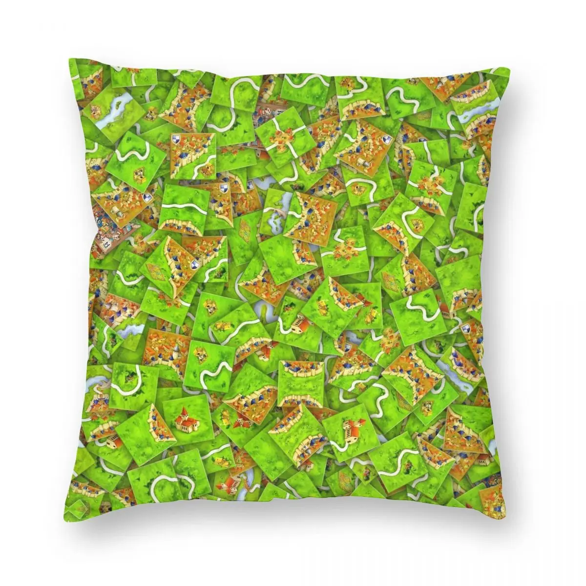 Carcassonne Tiles Square Pillowcase Polyester Linen Velvet Pattern Zip Decor Sofa Cushion Cover 45x45