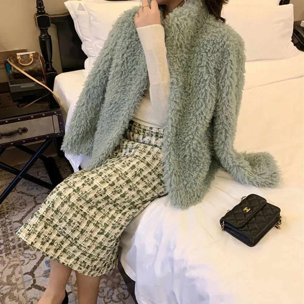 2023 Herfst Nieuwe Kleine Geurende Wind Tweed Rok Office Lady Mid-Lengte Hoge Taille Business Plaid Elegante Tas Hip een Stap Rok