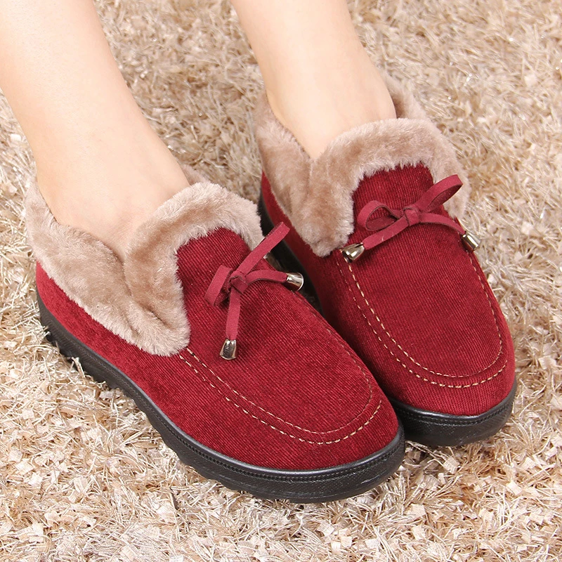 Women Flats Shoes Fur Loafers Women Winter Cotton Shoes Non-slip Warm Snow Boots Slip-on Plush Slippers Moccasins Ladies Shoes