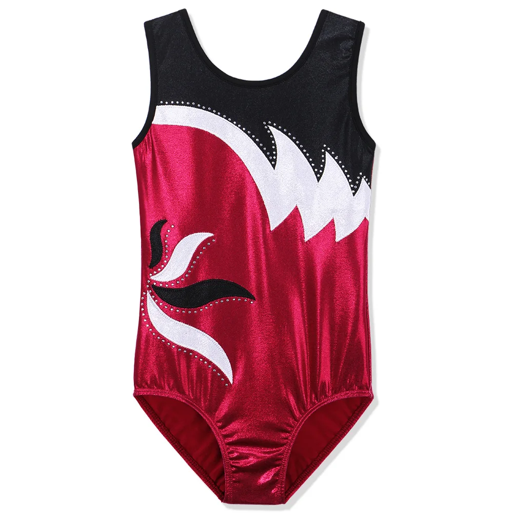 BAOHULU Girls Sparkle Ballet Leotard One Piece Sleeveless Wine Red Color Gymnastics Leotard Ballerina Dancing Leotards for Girls