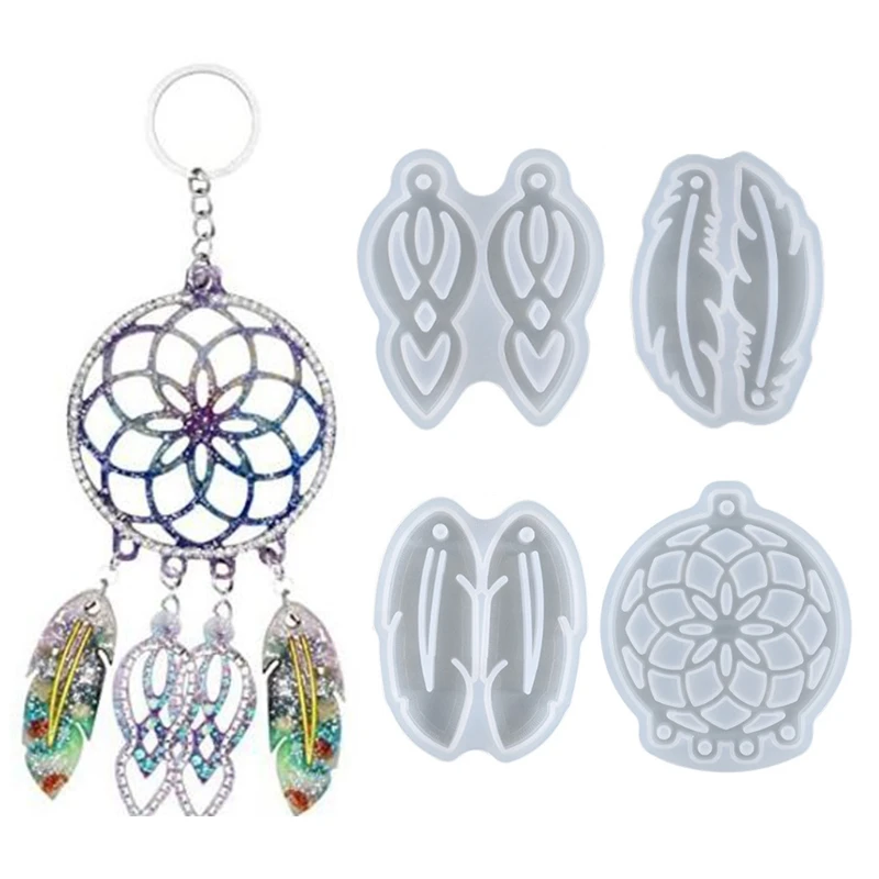 Silicone Keychain Mould Kit Dreamcatcher Mould/Pendant Feather Mold/Epoxy Casting Earring Mold Suitable for DIY Jewelry