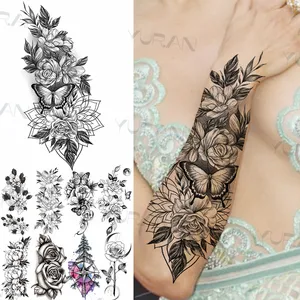 Sexy schwarze Blumen Schmetterling Temporäre Tattoos für Frauen, falsche Unterarm -Tattoo -Aufkleber, falsche Oberschenkel, Mond, Rose, Kompass 10 Hauptverkäufe Tattoo sexy Leiste - №2