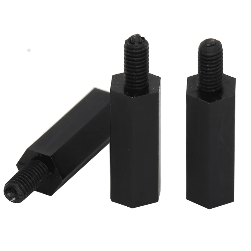 

M4 M4*15/20/25/30/35/40+6mm Plastic Single End Stud Nylon Screw Pillar Black Male Female Hex Hexagon Standoff Stand off Spacer