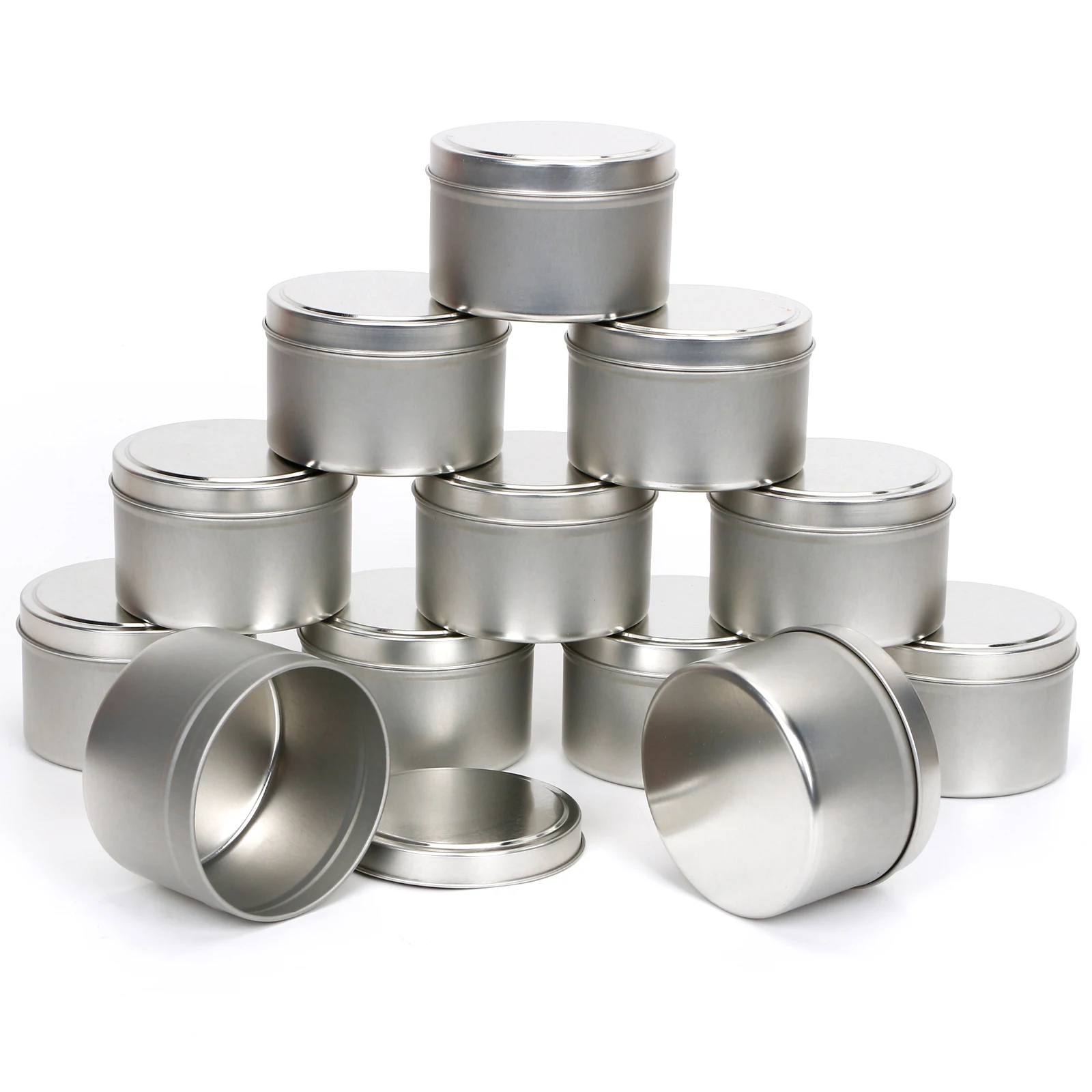 

Round Silver Candle Jars with Lid Bulk 200ml Empty Candle Container Tins Storage Box for DIY Candle Skin Care Beauty Sample