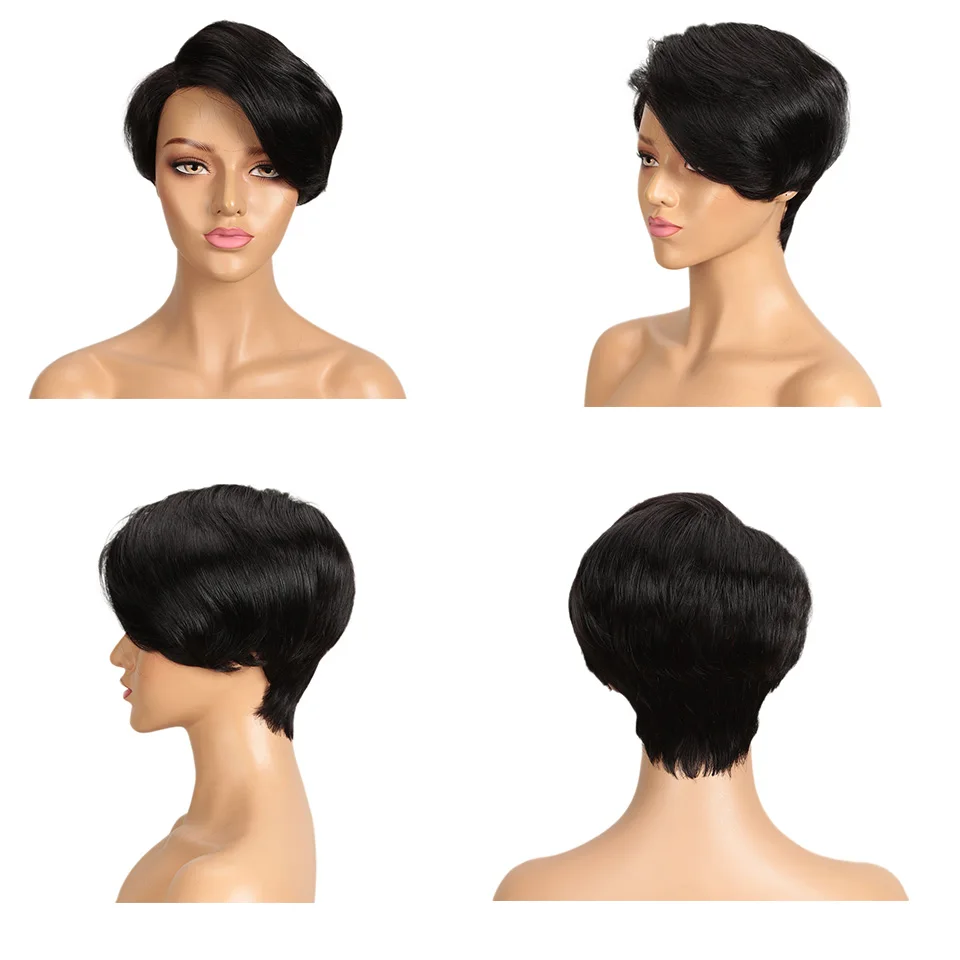 Sleek Short Human Hair Wigs For Women Remy Brazilian Hair Wigs 613 Blonde Lace Wigs L Part Pixie Cut Wig Black Short Lace Wigs