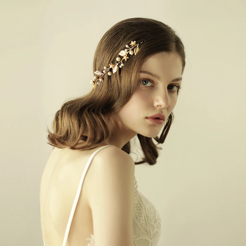 O811 Custom headband for women brass flower pearl hairband vintage braid bow fashion headband bridal crown