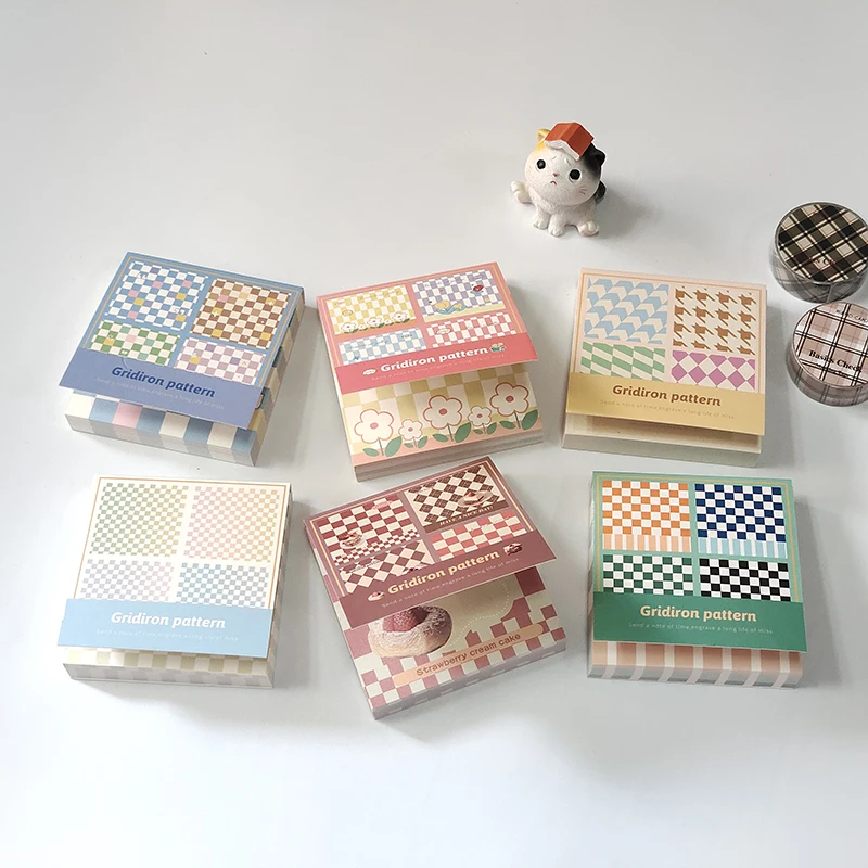100 Sheets Cute Checkerboard Gridiron Pattern Memo Pads Decorative DIY Material Paper Message Notes Notepad School Supplies