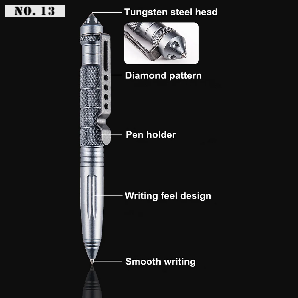 Ballpoint Pen Design Tactical Pen Multi-function Tool Aluminum Alloy Glass Knife, EDC Outdoor Survival Tool Black/Silver