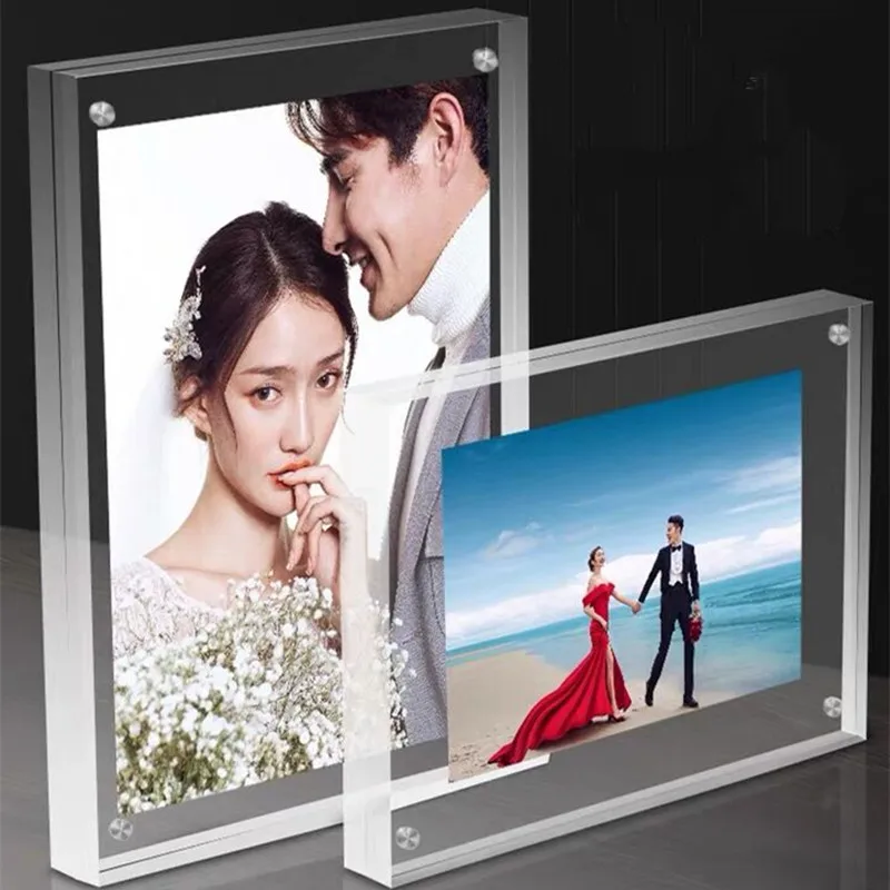 A6 100x150mm Double Sided Frameless Desktop Magnetic Acrylic Baby Family Picture Photo Frame Table Sign Card Holder Stand