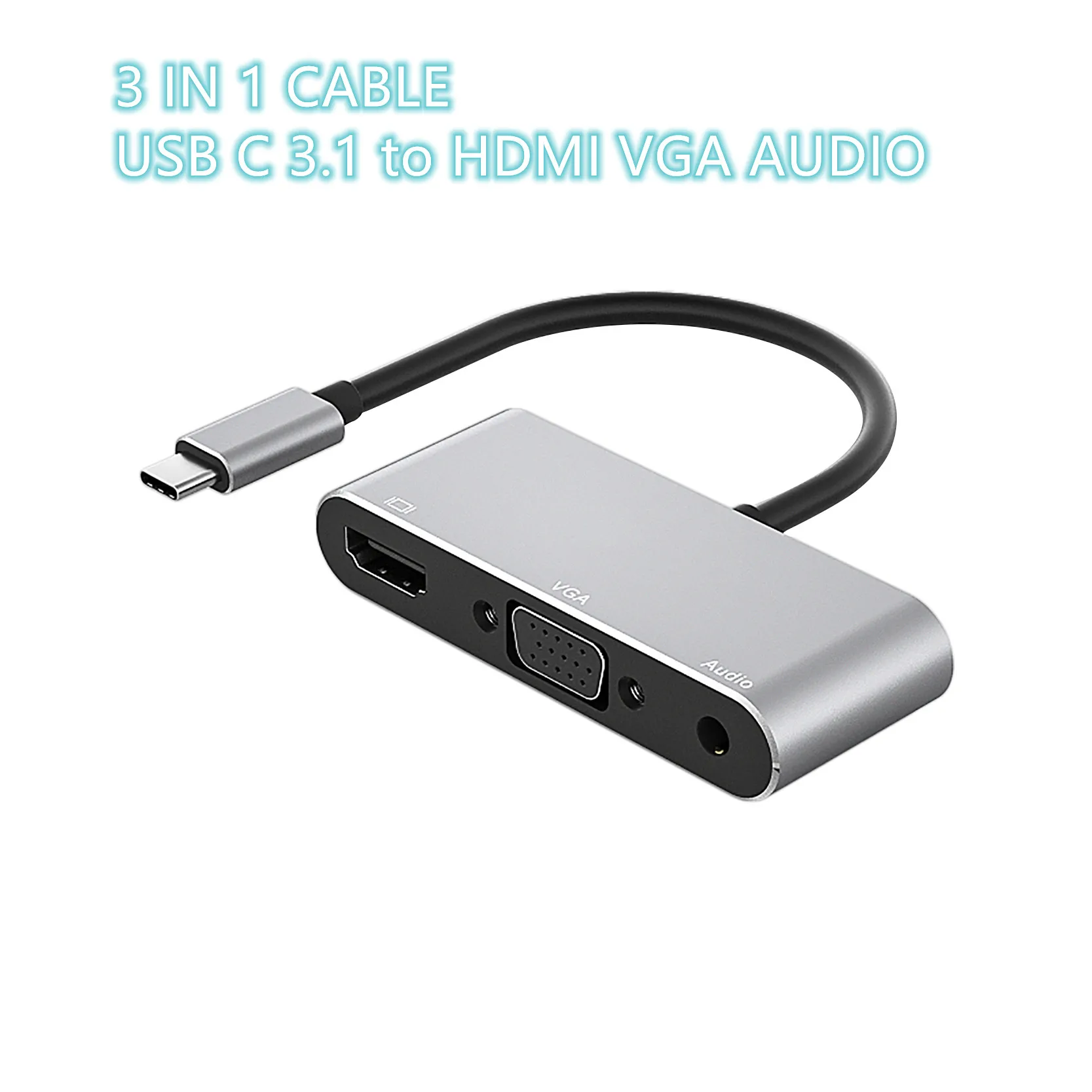 3 in 1 metal USB C HDMI -compatible Type c to HDMI-compatibl 4K Adapter VGA Audio video Converter for Macbook pro Samsung s9 s10