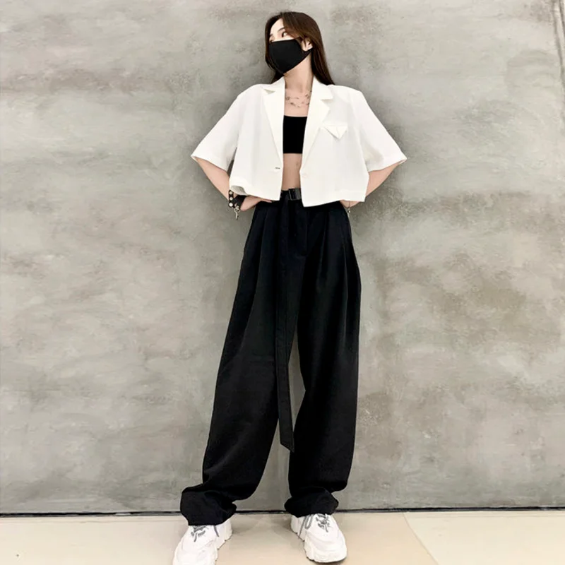 Blazers-ropa de calle de manga corta para mujer, prendas de vestir