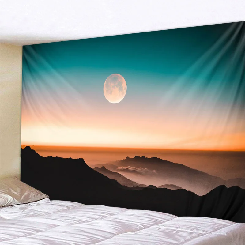 Milky Way Night Sky Tapestry Moon Night Starry Sky Landscape Tapestry Bohemian Psychedelic Home Living Room Bedroom Decoration