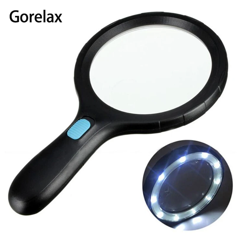 

138mm Large Handheld Magnifier, 1.8X 5X Magnifying Glass With 12 LED Light Anti Slip Handle Lupa Mirror Reading Magnifier