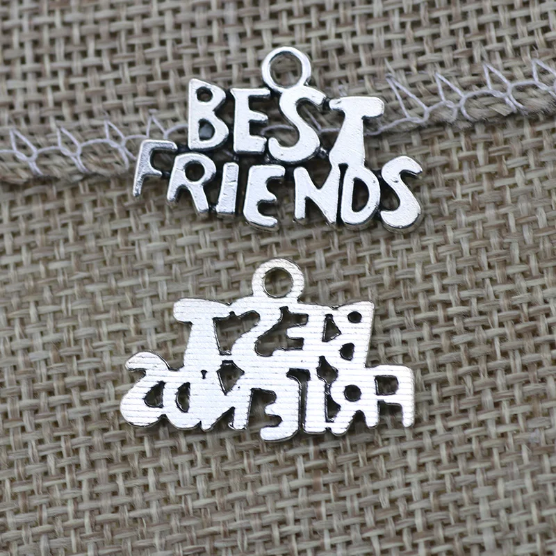 High Quality 10 Pieces/Lot 15*24mm Tibetan Silver Color Best Friends Charm Letters Wholesale Charms Findings