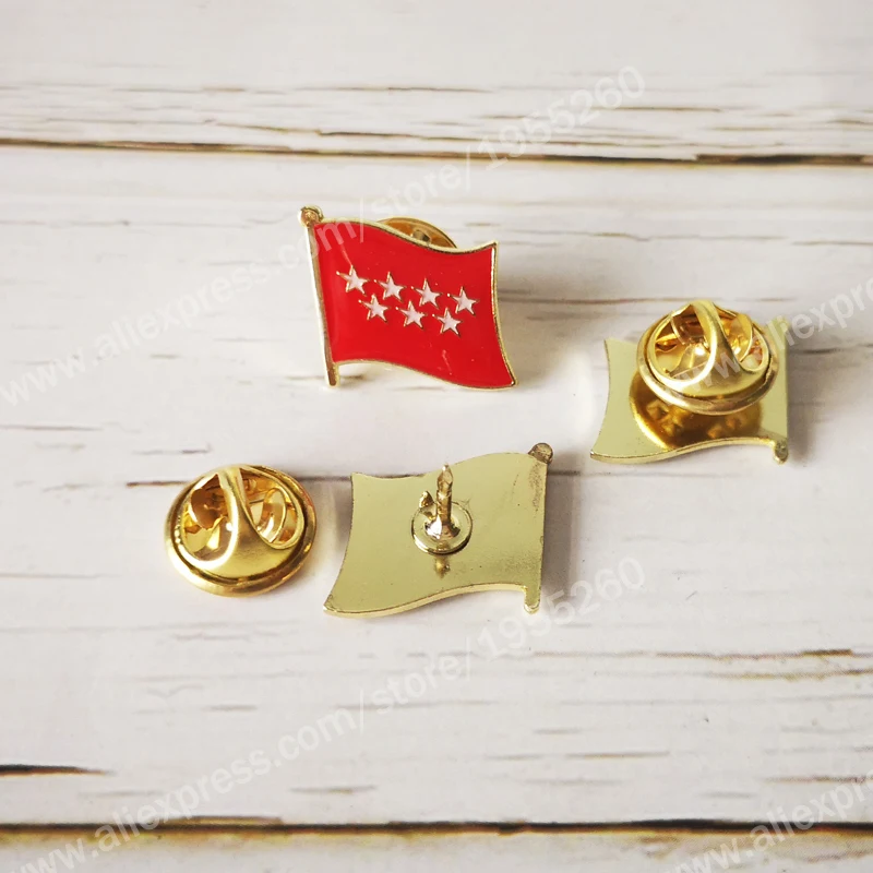Madrid Flag Lapel Pins Spain Provincial Nationalities Region Brooch Crystal Epoxy  Metal Enamel Badge