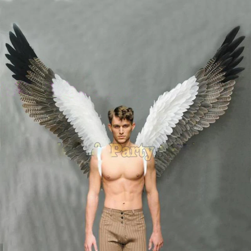 

Beautiful white grey cartoon feather angel wings for Fashion show Displays wedding shooting props Cosplay game costume wing
