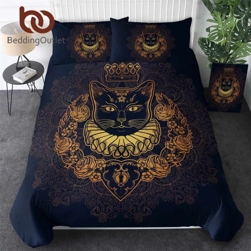 

BeddingOutlet Cat Queen Bedding Set Queen Royal Cat Cartoon Bed Set for Kids Adults Pet Print Duvet Cover Floral Home Textiles