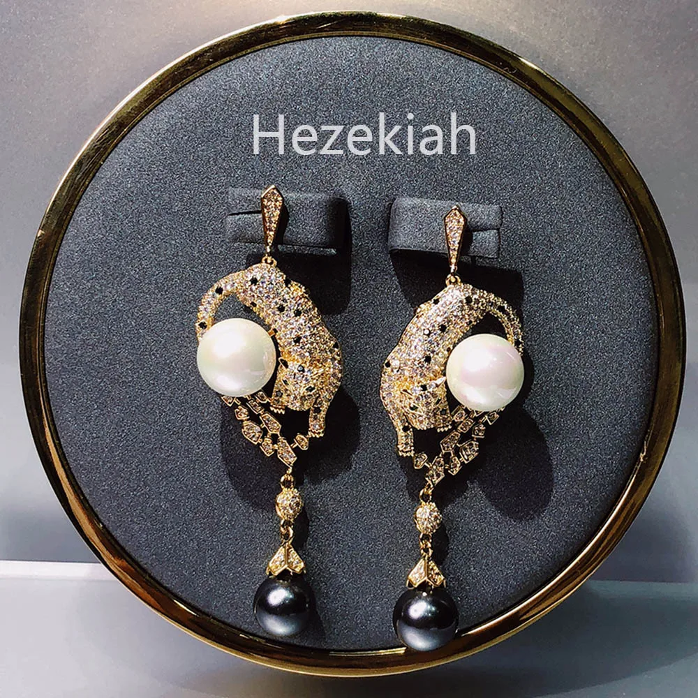 Hezekiah  needle Bossy Leopard Earrings Pearl Leopard High-end fashion quality Atmospheric lady ear studs