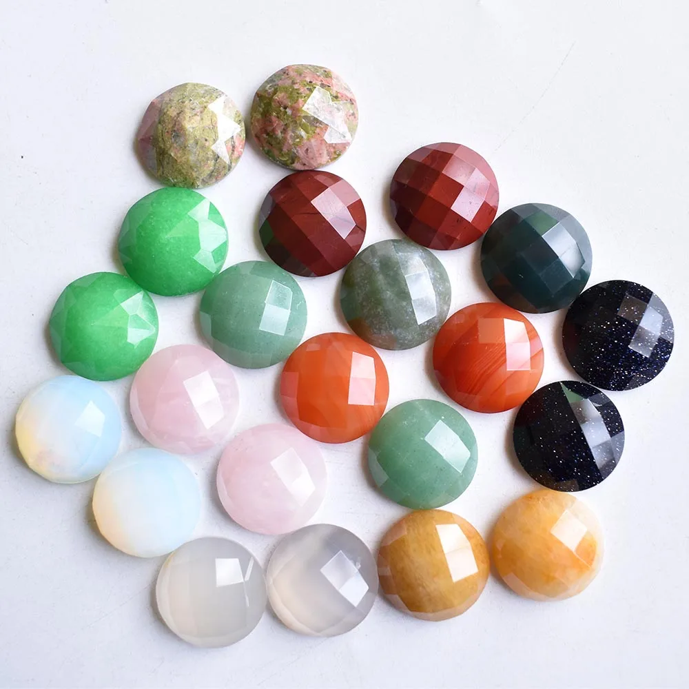 Fashion good quality natural stone mixed round CABOCHON cut faceted beads for jewelry accessories making 16mm Wholesale12pcs/lot