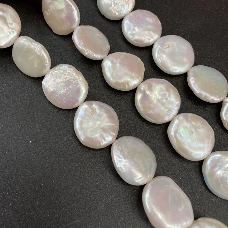 14x15MM 24Pcs/String White 100% Natural Freshwater Pearl Baroque Flat Round Loose Beads Jewelry Findings Making