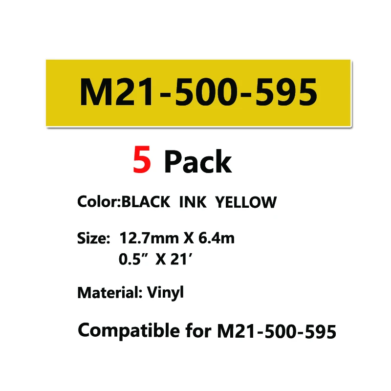 

5 Pack M21-500-595 Vinyl Label Tape Black on White M21 500 595 Cartridge for bmp-21PLUS IDPAL and LABPAL Label Printer BMP LAB