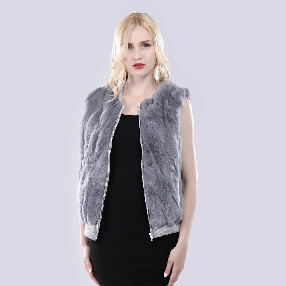 Imagem -03 - Outono Inverno Moda Menina 100 Genuíno Rex Pele de Coelho Colete Natural Quente Rex Coelho Pele Gilet Feminino Real Pele sem Mangas Jaqueta