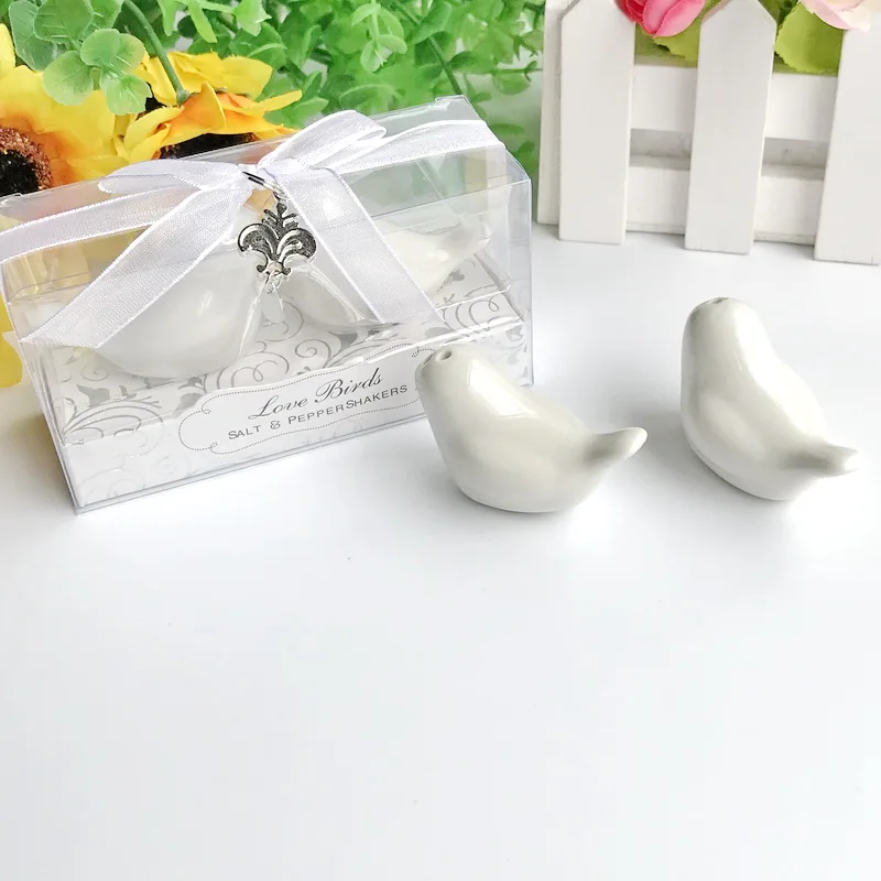 1 SET X White Ceramic Birds Salt&Pepper Shakers in Elegant Gift Box with Charm Wedding Gift Bridal Shower Favors