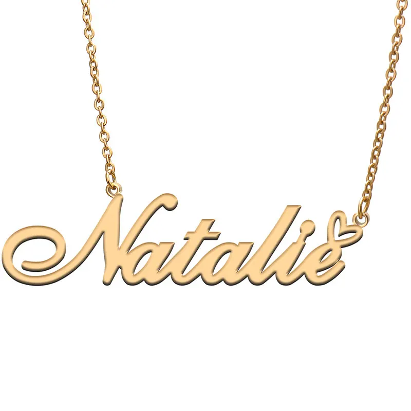 Natalie Heart-Shaped Decor Name Necklace for Women Stainless Steel Personalized Jewelry Nameplate Pendant for Mom And Girls Gift