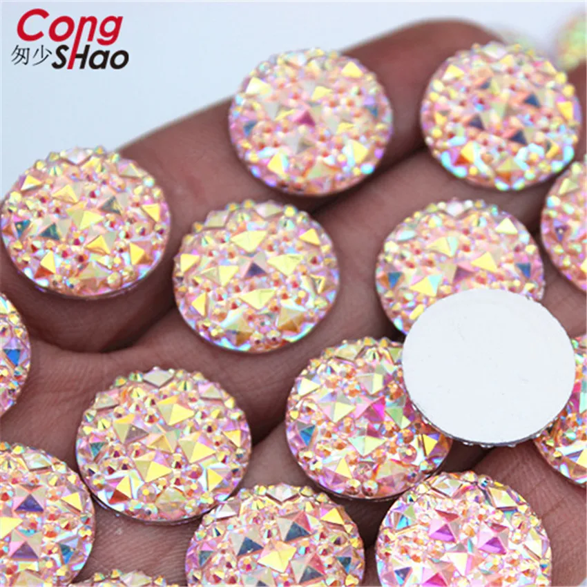 Cong Shao 18mm 50pcs AB Colorful Round Stones And Crystals Flat Back Resin Rhinestone Applique DIY Costume Accessories ZZ34