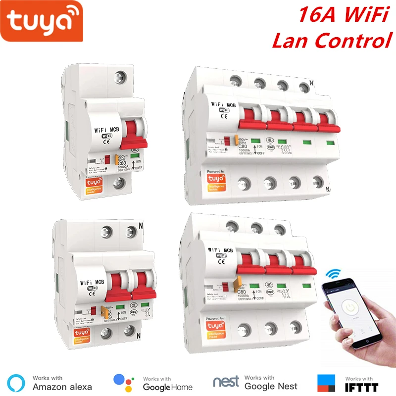 

Tuya Smart Life 16A Smart WiFi Circuit Breaker Short Circuit Protection Alexa Echo Google Compatible Remote Control WiFi Breaker