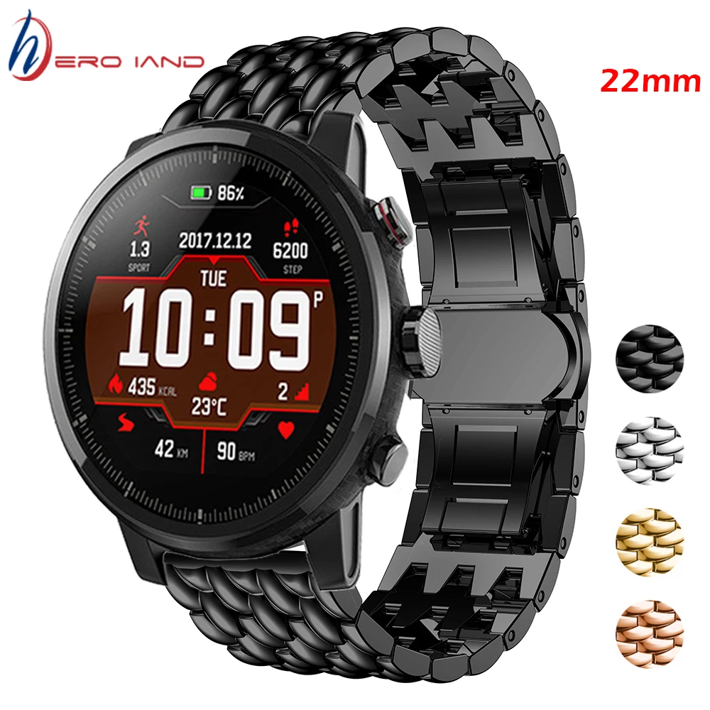 

22mm Stainless Steel Metal Strap For Xiaomi Huami Amazfit Stratos 3 2 2s Bracelet 22mm Band for Huami GTR 47MM Gtr2 Watch Straps