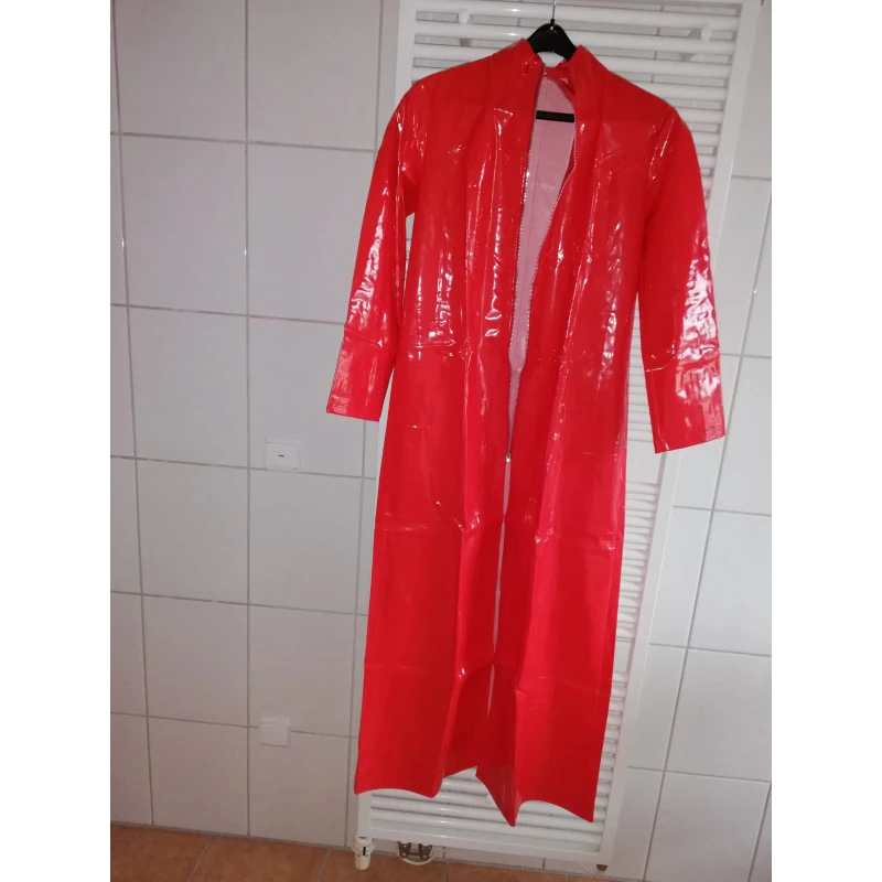 Nach Größe Plus Größe 6XL Rot Blau Rosa Frauen PU Faux Leder jacke Sexy wet Look Lange PVC Lange Mantel