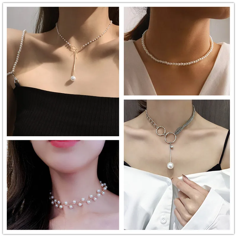 Nowe koreańskie naszyjniki z pereł dla kobiet złoty kolor Link Choker łańcuszek modne akcesoria na szyję elegancki kołnierzyk bijoux femme