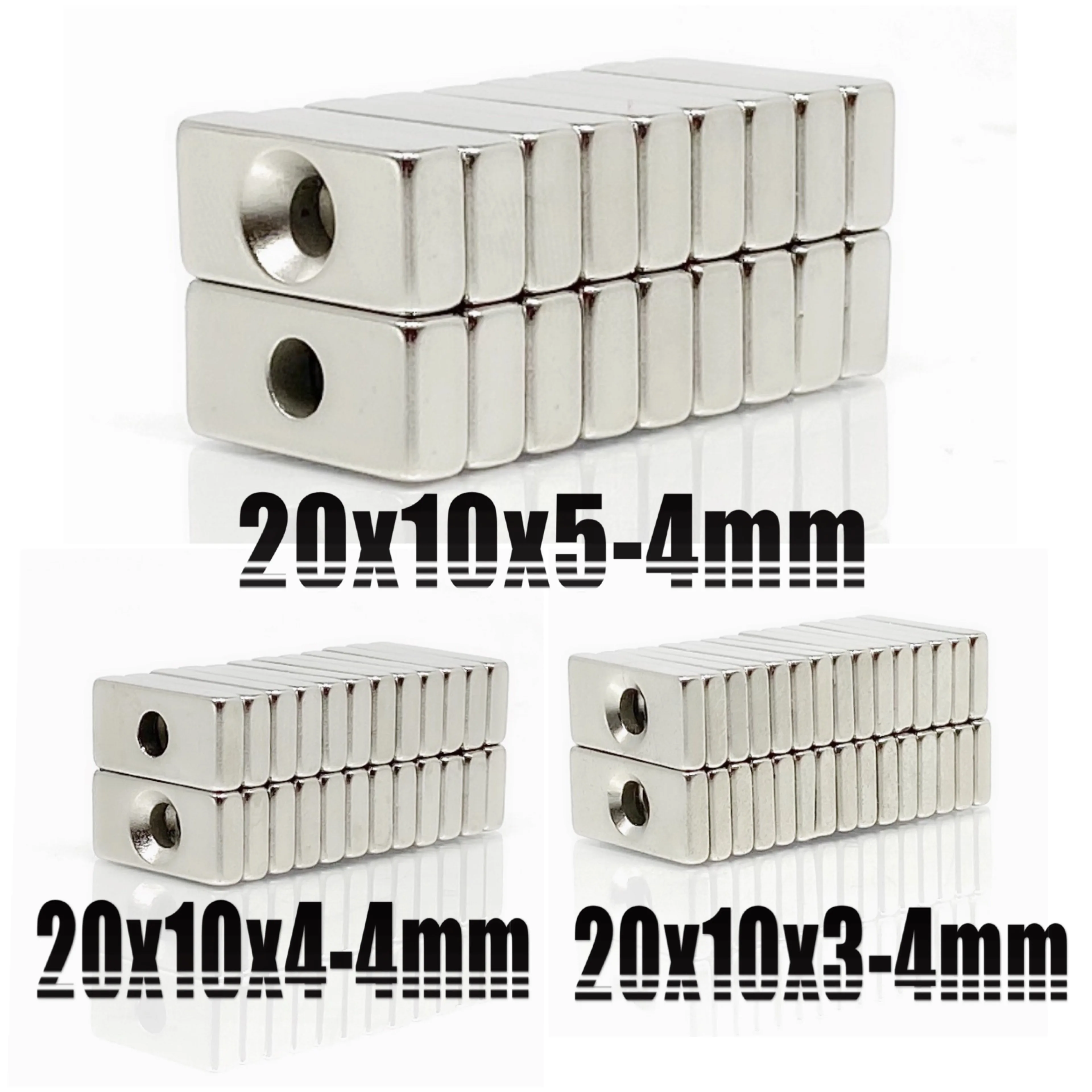 5~200pcs 20x10x3 20x10x4 20x10x5 mm Hole 4mm N35 Super Strong Block Countersunk Magnets Rare Earth Permanent Neodymium Magnet