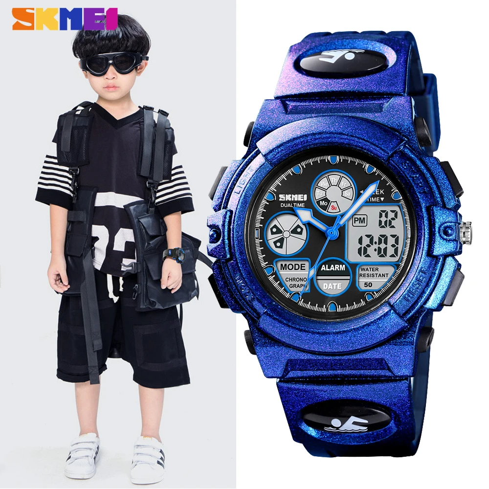 Skmei Sport Kinderen Horloges Multifunctionele Outdoor Led Waterdichte Kids Digitale Horloge Student Klok Geschenken Montre Enfant