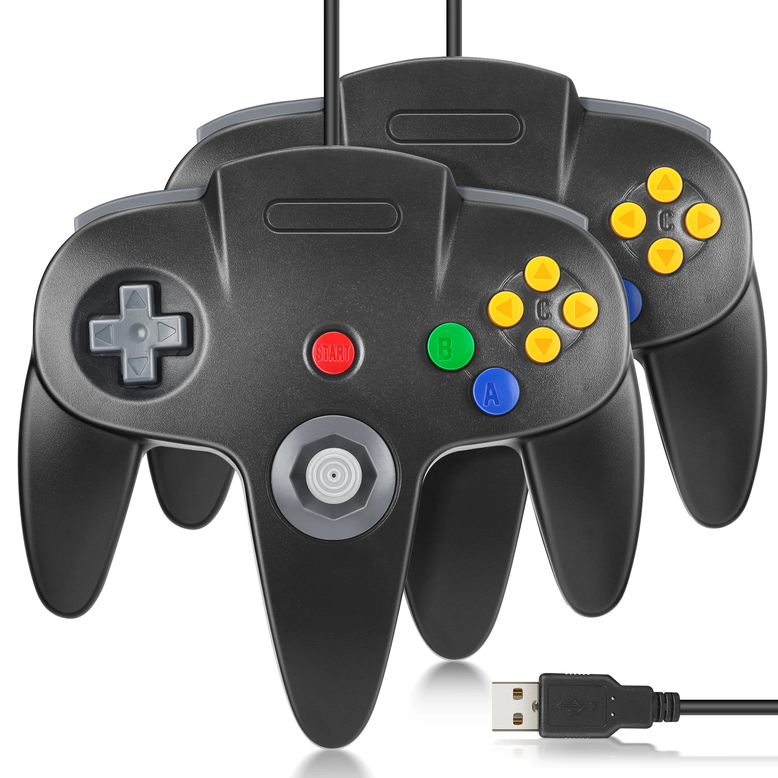 2 Pack Classic N64 USB  Wired Game Stick Joy pad Controller for Windows PC MAC Linux Raspberry Pi 3 Sega Genesis