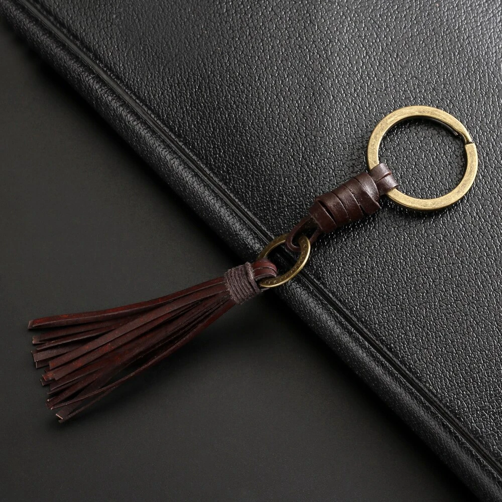 2024 Trend Jewelry Vintage Handwork Weave Tassel Leather Keychain Personalized Jewelry Brown Key Chain Men Accessories Jewelry