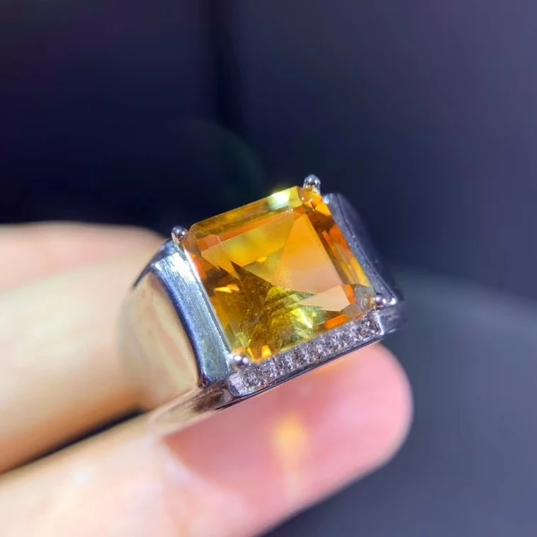 2021 new square Citrine Ring for men jewelry muscular man styles man ring shiny birthday Christmas gift