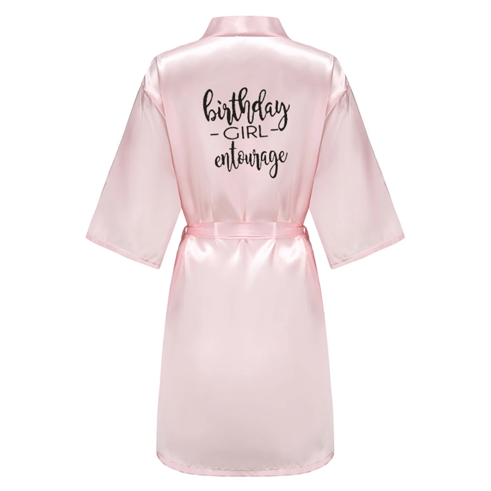 Birthday Party Girl & Entourage Satin Printing Women Pajamas Female Robes