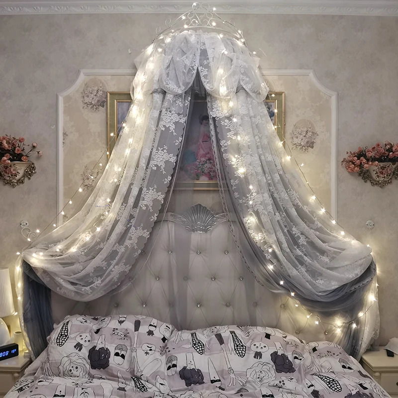 European-style Princess Bed Curtains Children's Bed Veils Lace Decorations Gray Mosquito Nets Home Bedroom Bed Curtains Veils