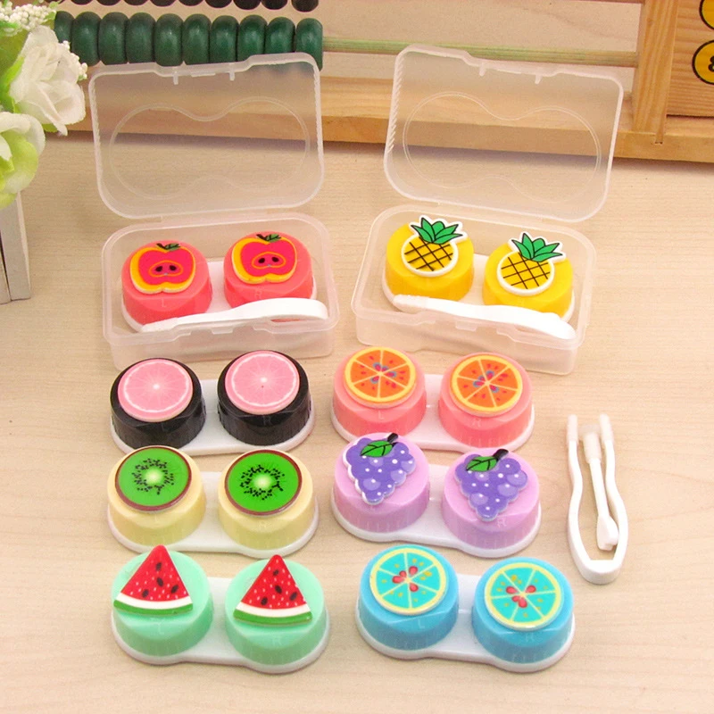 Lymouko Hot Sale Lovely Colorful Cartoon Flaunting Fruit Portable Contact Lens Case for Women Gift Container Lenses Box