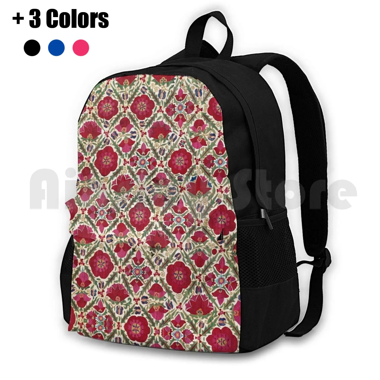 Bokhara Nim Suzani Antique Uzbek Embroidery Print Outdoor Hiking Backpack Riding Climbing Sports Bag Vintage Vintage Rug Carpet