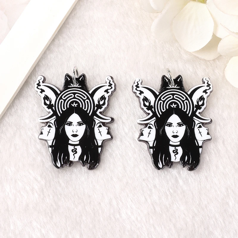 8pcs Hecate Goddess Charms Acrylic Witchy Wicca Pagan Pendant Jewlery Findings For Earring Necklace Diy