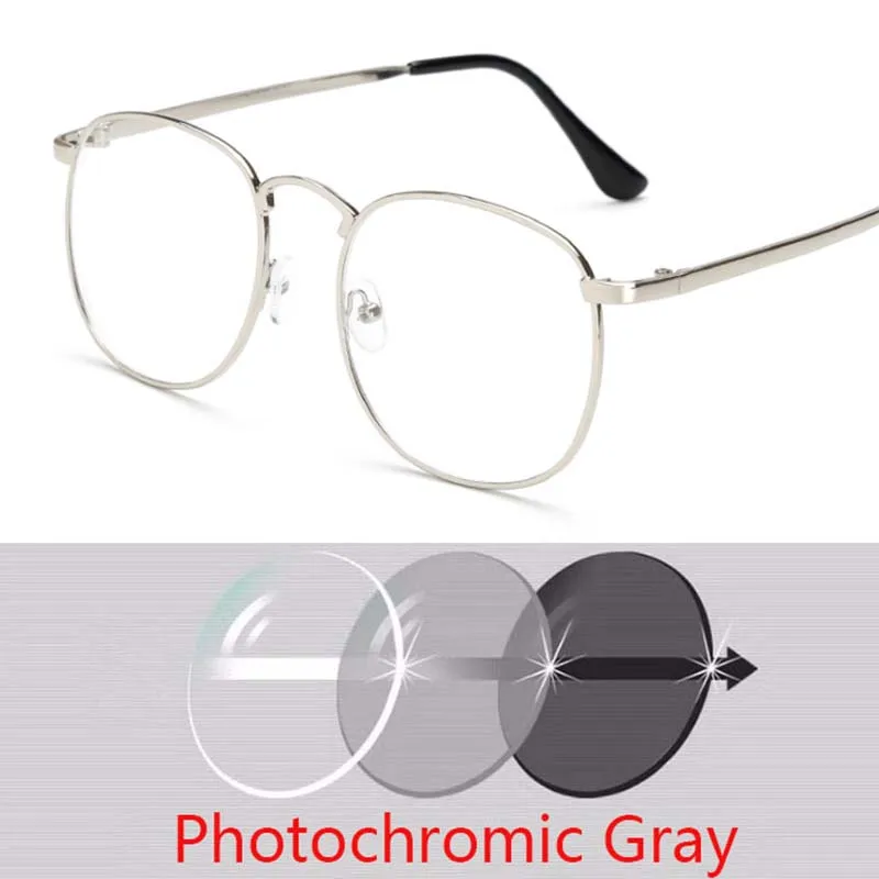 Metal Frame Round Hyperopia Diopter SPH 0 +0.5 +1 +1.5 +2 +2.5 +3 +3.5 +4 +4.5 +5 +6 Photochromic Finished Reading Glasses