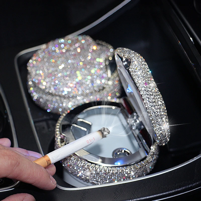 Crystal Rhinestones Car Ashtray Portable Cup Holder Metal Led Diamond Auto Ashtrays High Class Gifts