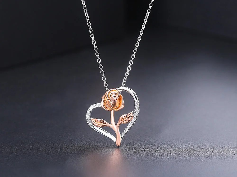 Exquisite romantische Rosen-Anhänger-Halsketten für Damen, eleganter Schmuck für Bankette, Accessoires für Hochzeit und Valentinstag. – Detail 4